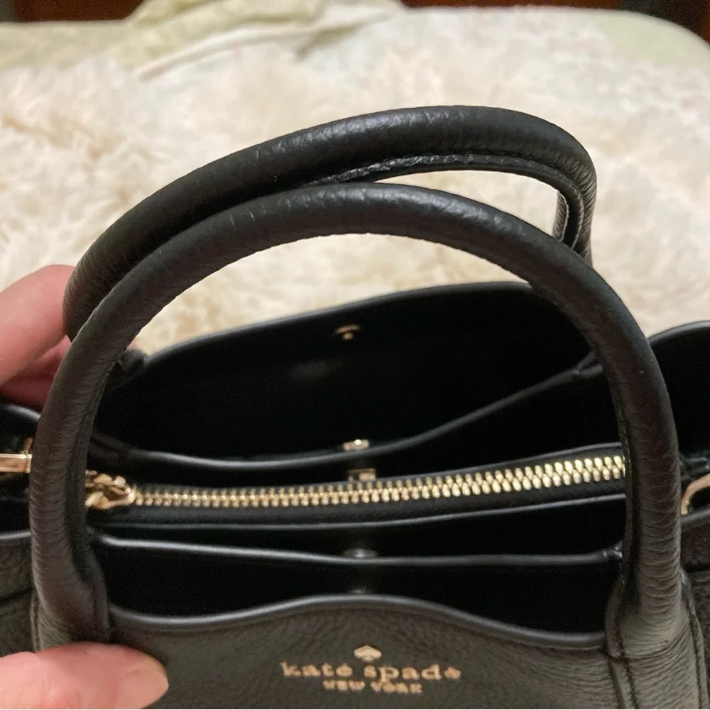 kate spade Black Pebbled Leather Satchel with Gold Logo